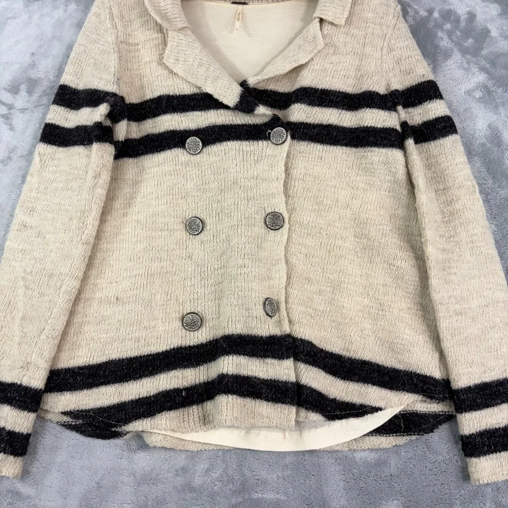 FREE PEOPLE Earned Stripes WOOL Sweater Peacoat Button Jacket Size Small